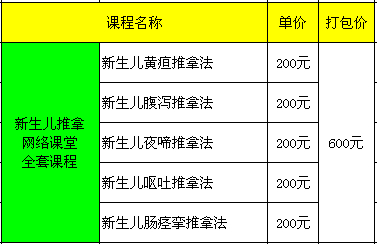 新生儿推拿网络课堂产品和价格体系